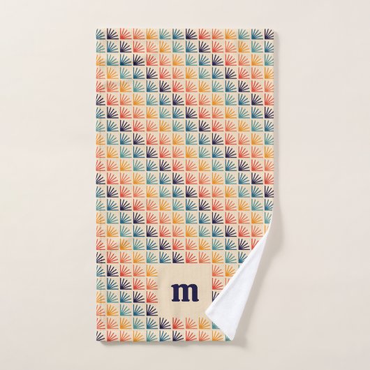 Rainbow Mid Century Modern Patroon Monogram Bad Handdoek (Handdoek)