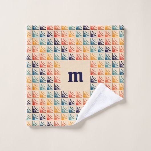 Rainbow Mid Century Modern Patroon Monogram Bad Handdoek (Wasdoekje)
