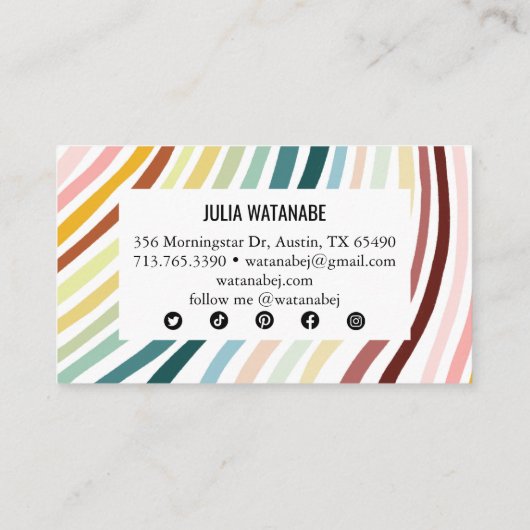 Rainbow minimalist Stripes Handmade Social Media Visitekaartje (Achterkant)