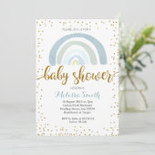 Rainbow Mint blauw baby shower Uitnodigingskaart j Kaart (Staand voorkant)
