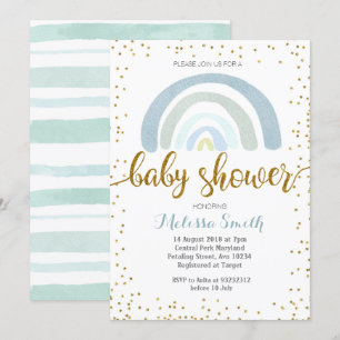 Rainbow Mint blauw baby shower Uitnodigingskaart j Kaart