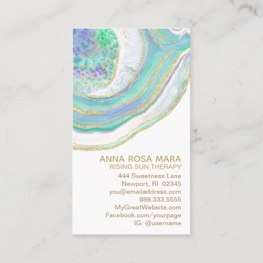 *~* Rainbow Mint Blue Agate Gold Glitter Pastel Visitekaartje (Achterkant)