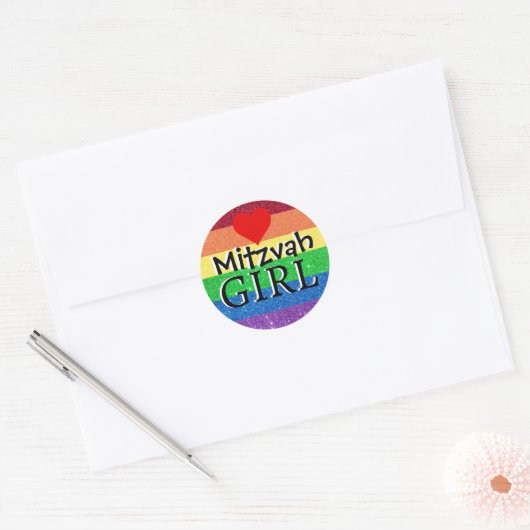 Rainbow Mitzvah Meisje Ronde Sticker (Envelop)