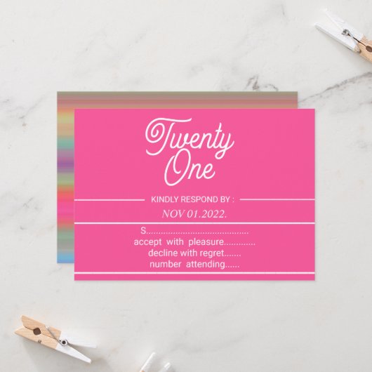 Rainbow Modern 21st Birthday Party Invitation Kaart (Voorkant / Achterkant in situ)