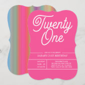 Rainbow Modern 21st Birthday Party Invitation Kaart (Voorkant / Achterkant)