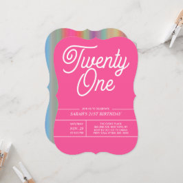 Rainbow Modern 21st Birthday Party Invitation Kaart