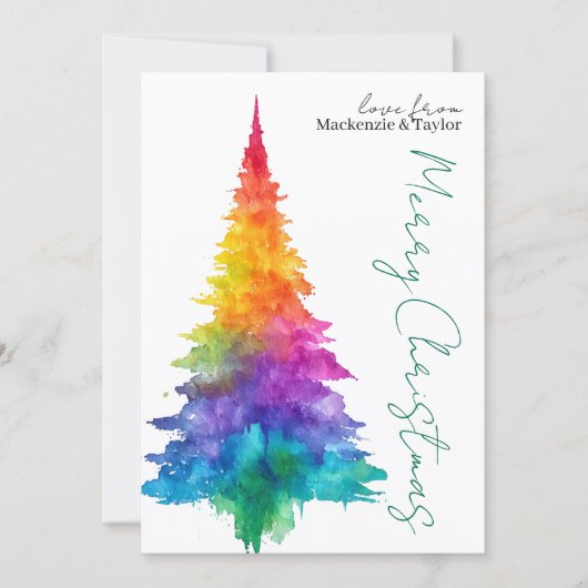 Rainbow Modern Christmas Tree Photo Personalized Feestdagenkaart (Voorkant)