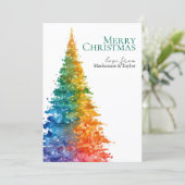 Rainbow Modern Christmas Tree Photo Personalized Feestdagenkaart (Staand voorkant)