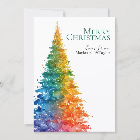 Rainbow Modern Christmas Tree Photo Personalized Feestdagenkaart (Voorkant)