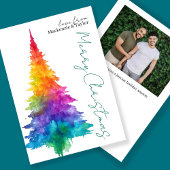 Rainbow Modern Christmas Tree Photo Personalized Feestdagenkaart