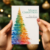Rainbow Modern Christmas Tree Photo Personalized Feestdagenkaart