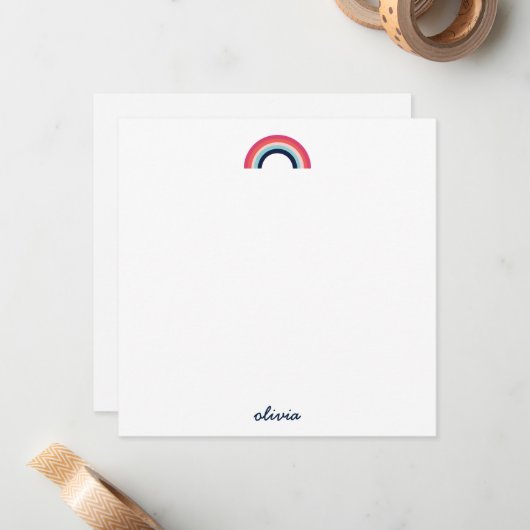 Rainbow Modern, speciaal aangepast script, blauw Notitiekaartje (Voorkant / Achterkant in situ)