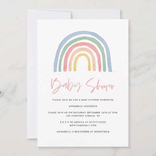 Rainbow modern waterverf stijlvol baby shower (Voorkant)