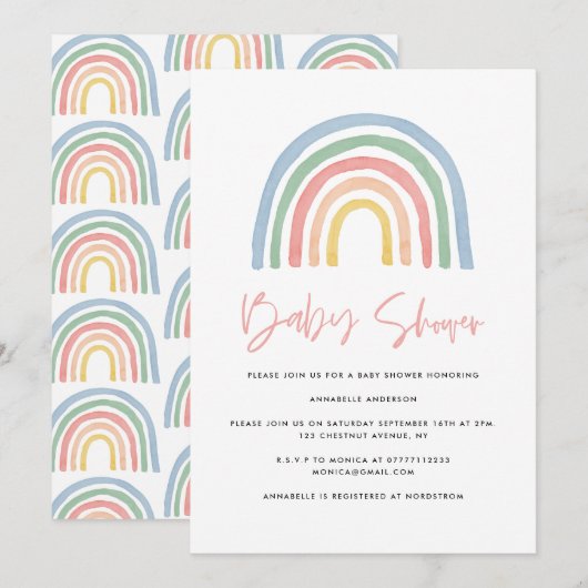 Rainbow modern waterverf stijlvol baby shower (Voorkant / Achterkant)