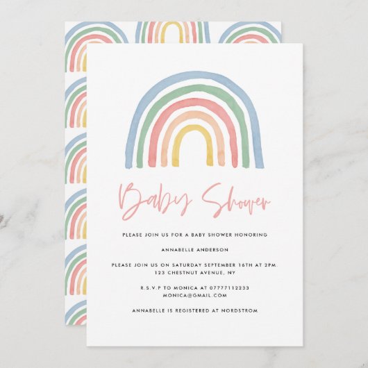 Rainbow modern waterverf stijlvol baby shower (Voorkant / Achterkant)