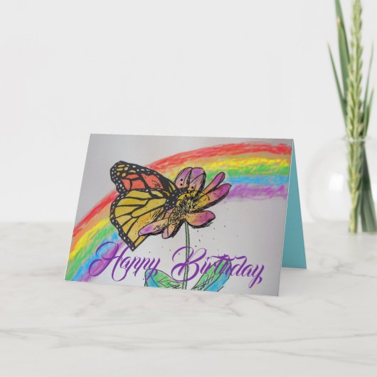 Rainbow Monarch Butterfly Painting Verjaardag Kaar Kaart (Voorkant)