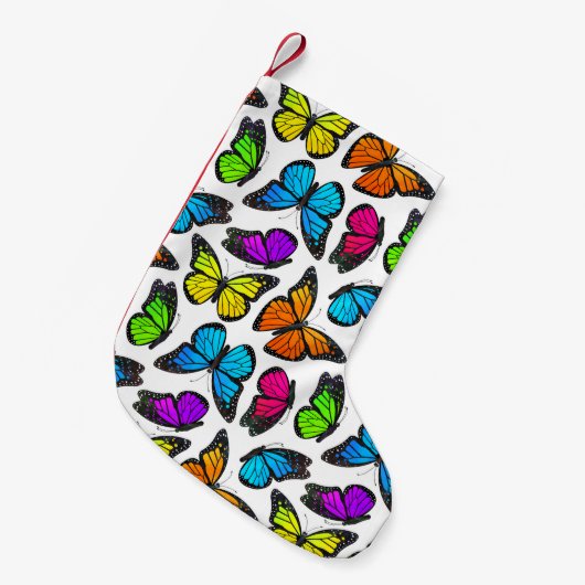 Rainbow Monarch Butterfly Pattern Kleine Kerstsok (Voorkant (Hangend))