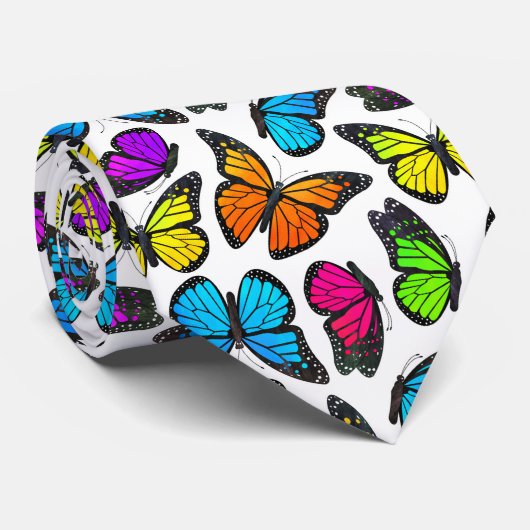 Rainbow Monarch Butterfly Pattern Stropdas (Opgerold)