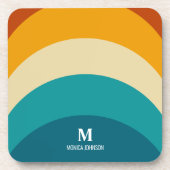 Rainbow Monogram Aangepaste naam Retro Sunset Stri Bier Onderzetter (Voorkant)