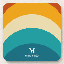 Rainbow Monogram Aangepaste naam Retro Sunset Stri Bier Onderzetter