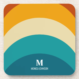Rainbow Monogram Aangepaste naam Retro Sunset Stri Bier Onderzetter