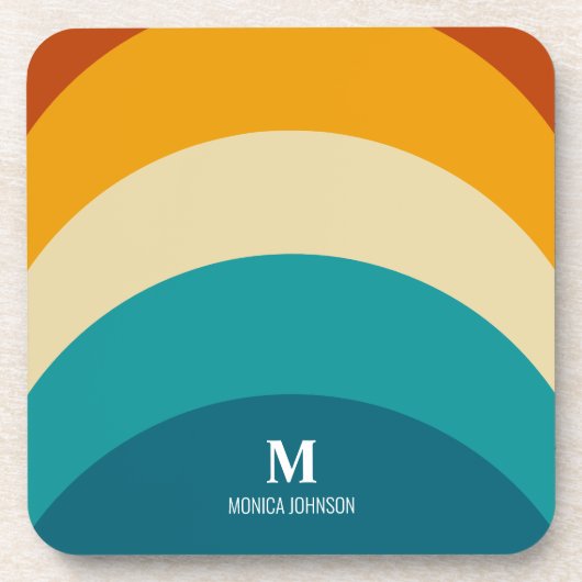 Rainbow Monogram Aangepaste naam Retro Sunset Stri Bier Onderzetter (Voorkant)