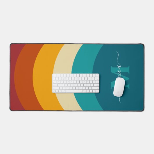 Rainbow Monogram Aangepaste naam Retro Sunset Stri Bureaumat (Keyboard & Muis)