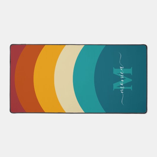 Rainbow Monogram Aangepaste naam Retro Sunset Stri Bureaumat (Voorkant)
