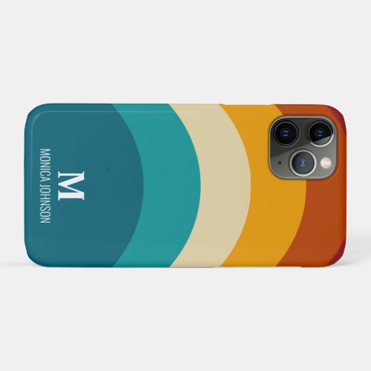 Rainbow Monogram Aangepaste naam Retro Sunset Stri Case-Mate iPhone Case (Achterkant (horizontaal))