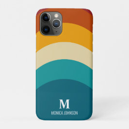 Rainbow Monogram Aangepaste naam Retro Sunset Stri Case-Mate iPhone Case