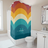 Rainbow Monogram Aangepaste naam Retro Sunset Stri Douchegordijn (In situ)