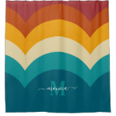 Rainbow Monogram Aangepaste naam Retro Sunset Stri Douchegordijn (Voorkant)