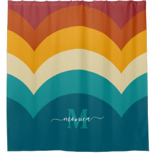 Rainbow Monogram Aangepaste naam Retro Sunset Stri Douchegordijn