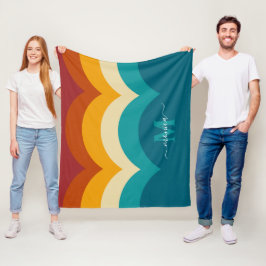 Rainbow Monogram Aangepaste naam Retro Sunset Stri Fleece Deken