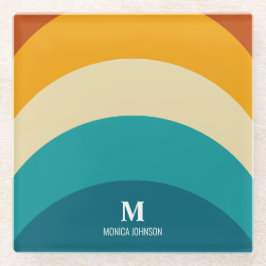 Rainbow Monogram Aangepaste naam Retro Sunset Stri Glazen Onderzetter