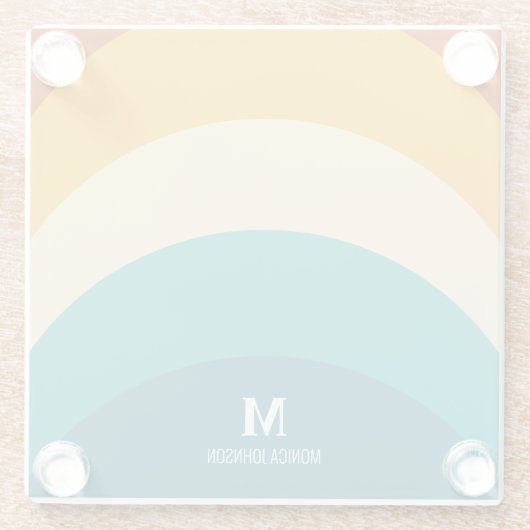 Rainbow Monogram Aangepaste naam Retro Sunset Stri Glazen Onderzetter (Achterkant)