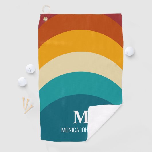 Rainbow Monogram Aangepaste naam Retro Sunset Stri Golfhanddoek (Insitu)