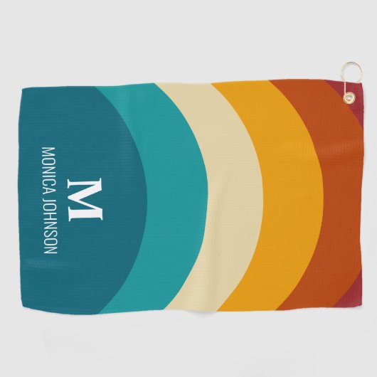 Rainbow Monogram Aangepaste naam Retro Sunset Stri Golfhanddoek (Horizontaal)