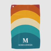 Rainbow Monogram Aangepaste naam Retro Sunset Stri Golfhanddoek (Voorkant)