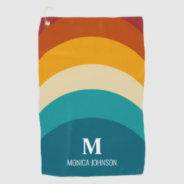Rainbow Monogram Aangepaste naam Retro Sunset Stri Golfhanddoek