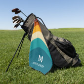 Rainbow Monogram Aangepaste naam Retro Sunset Stri Golfhanddoek (Groen)