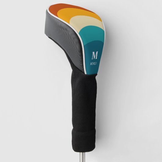 Rainbow Monogram Aangepaste naam Retro Sunset Stri Golfheadcover (Schuin)
