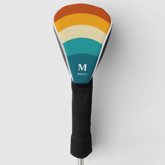 Rainbow Monogram Aangepaste naam Retro Sunset Stri Golfheadcover (Voorkant)