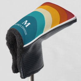 Rainbow Monogram Aangepaste naam Retro Sunset Stri Golfheadcover