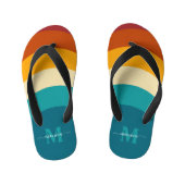 Rainbow Monogram Aangepaste naam Retro Sunset Stri Kinder Teenslippers (Voetbed)