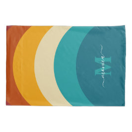 Rainbow Monogram Aangepaste naam Retro Sunset Stri Kussensloop