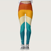 Rainbow Monogram Aangepaste naam Retro Sunset Stri Leggings (Voorkant)