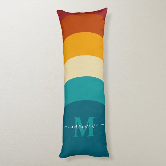 Rainbow Monogram Aangepaste naam Retro Sunset Stri Lichaamskussen (Achterkant (Verticaal))