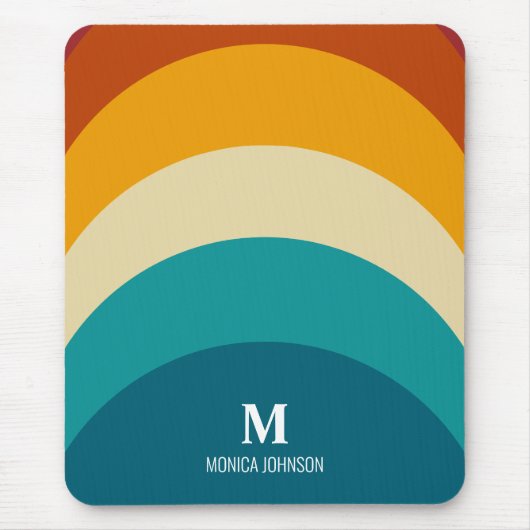 Rainbow Monogram Aangepaste naam Retro Sunset Stri Muismat (Voorkant)