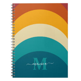 Rainbow Monogram Aangepaste naam Retro Sunset Stri Notitieboek